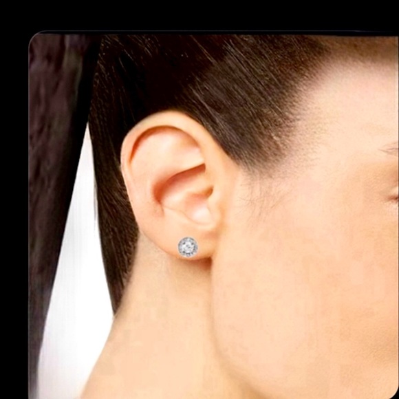 Cubic Zirconia Halo Stud Earrings, Nanette Lepore, Sterling Silver, NEW in Box - Picture 8 of 8